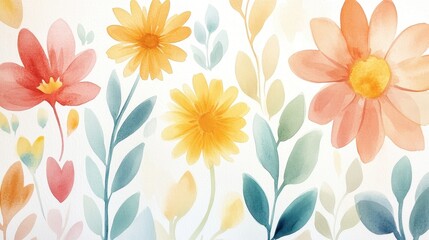 Serene Watercolor Bliss: Harmonious Blend of Joyful Pastels in Soft Hues