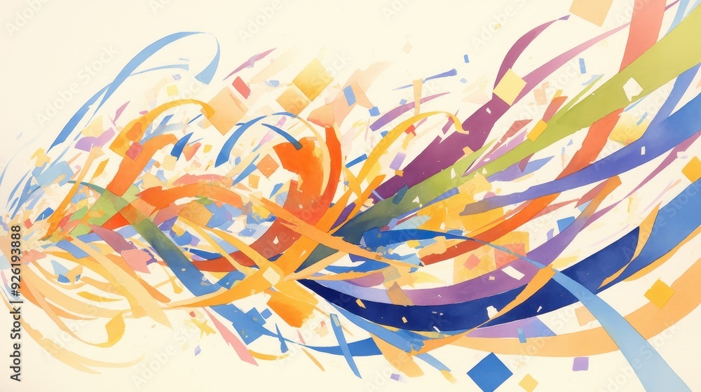 Poster colorful chaos: abstract watercolor art with vibrant lines and dynamic patterns