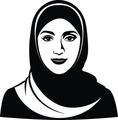 Muslim woman in hijab illustration black and white