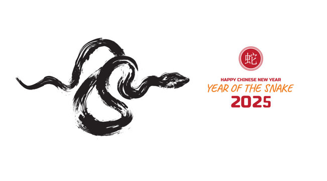 Chinese's Snake Year of the Ink Painting, simbol of 2025 year.