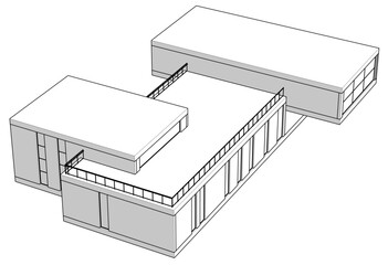 Linear view of house architectural concept vector 3d illustration