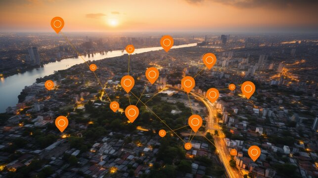 Futuristic geospatial data mapping background for advanced location intelligence insights