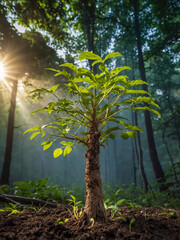 Obraz premium Hope for the Future: A Growing Plant in the Woods