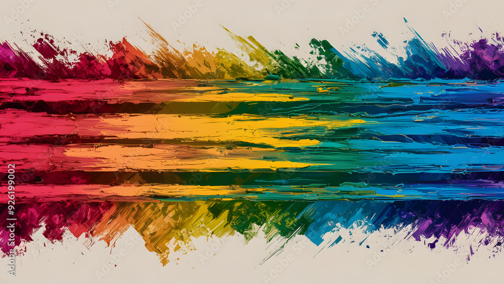 Poster abstract rainbow strokes: vibrant strokes of color in a rainbow spectrum, creating an abstract and d