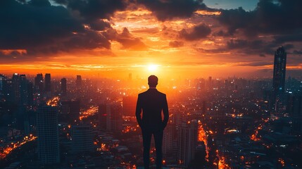 Fototapeta premium Visionary Leader Gazing into the Future: Symbolizing Strategic Planning and Innovative Growth for Business Development