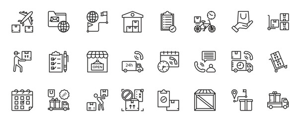 Logistics delivery line icon set. Vector