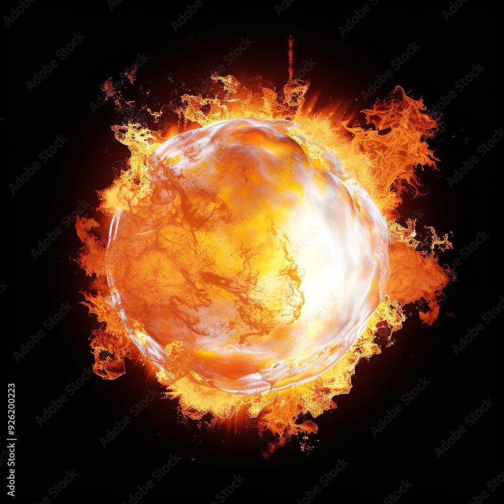 Poster sharp focus captures the intricate details of a blazing explosion in png format.