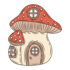 Mushroom House hand drawn Cartoon Illustration