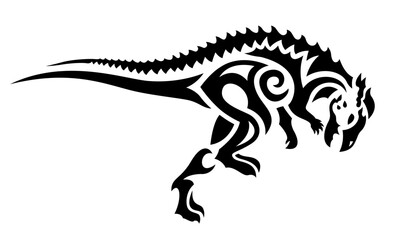 Fototapeta premium Tribal tattoo art with running stylized dinosaur