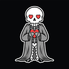 skeleton in love holding a heart illustration