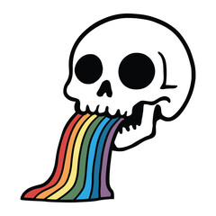 skull vomiting rainbow illustration