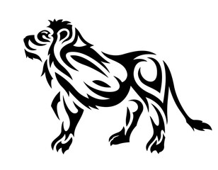 Tribal tattoo art with stylized lion silhouette