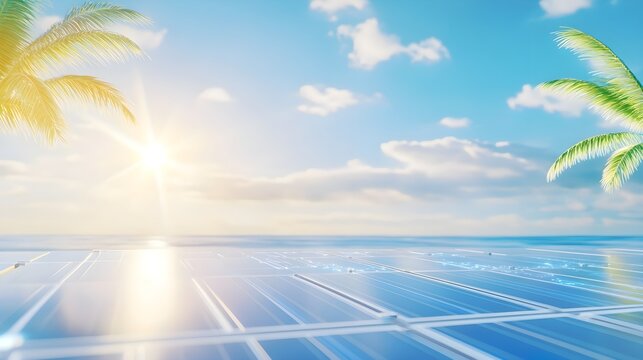 Solar Panels Beach Paradise Renewable Energy
