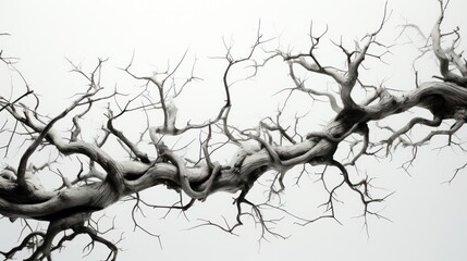 A creative composition featuring a variety of thorns and branches artistically arranged on a white background,