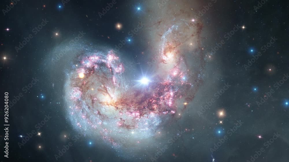 Poster galaxy space flight exploration space glow star scence through outer space at the antennae galaxy. 4