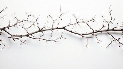 Fototapeta premium Abstract close-up of thorny branches and sharp thorns against a clean white background,