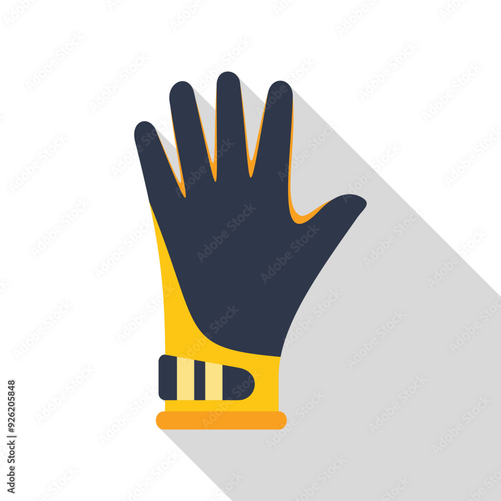 Poster goalkeeper glove protecting hand during soccer game icon in flat style with long shadow