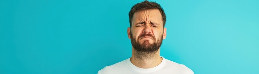 Fototapeta premium Intense Migraine Agony - Person in Pain Holding Head with Copy Space for Text in Medical Concept Image