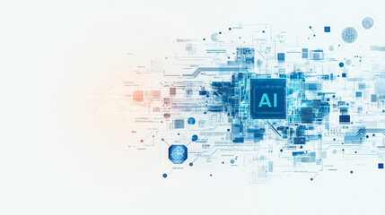 Design a promotional poster for the AI intelligent technology conference, featuring elements of a circuit board and chip with the word AI, highlighting a blue color scheme and technological style.