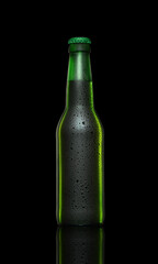 glass green bottle with beer