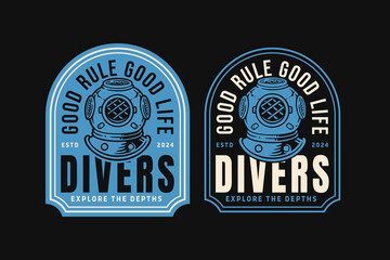 diving helmet, scuba diver helmet, marine deep sea helmet badge logo vector collection design for nautical, adventure and diving