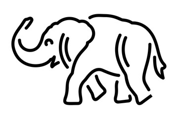 Beautiful monochrome linear vector illustration with stylized elephant silhouette isolated on the white background
