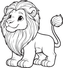 A lion line art coloring book illustration for kids