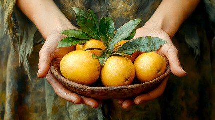 Jew's hands with citrons. Etrog - a symbol of the holiday of Sukkot in the Jewish calendar