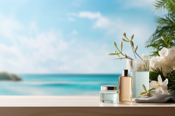 Obraz premium Ocean background horizon nature bottle.
