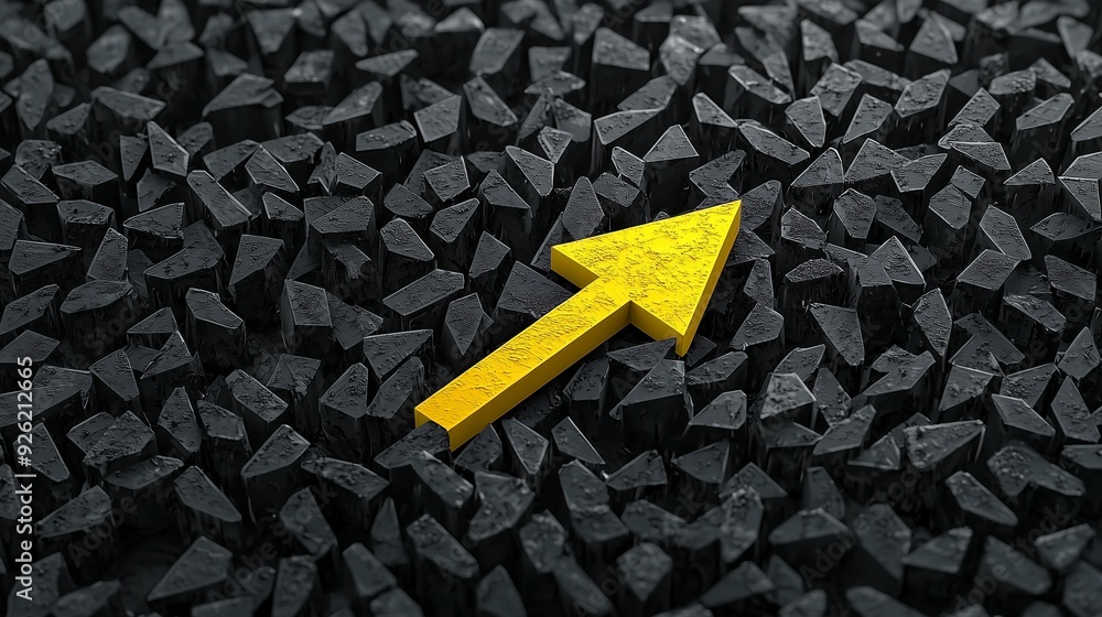 Poster yellow arrow on dark textured background symbolizing direction and guidance.