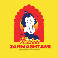 Happy Krishna Janmashtami celebration Indian festival social media post banner poster, Dahi Handi