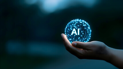 Digital Network Sphere Representing AI Innovation in Hand
