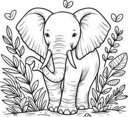 A elephant line art coloring book illustration for kids