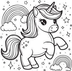 Fototapeta premium A unicorn horse line art coloring book illustration for kids