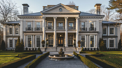 a top notch quality classic architecture house, focusing on details like symmetry.