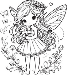 A beautiful fairy lineart coloring book illustration