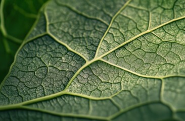 Obraz premium Close-up of complex veins on a green plant leaf