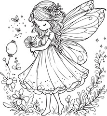 A beautiful fairy lineart coloring book illustration