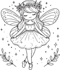 A beautiful fairy lineart coloring book illustration