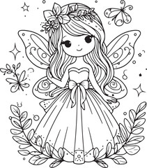 A fairy lineart coloring book illustration