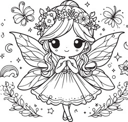 A fairy lineart coloring book illustration