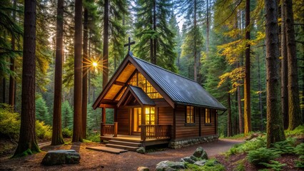 Secluded forest cabin Christian spiritual retreat