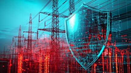 A shield overlaying an industrial facility symbolizes the protection of critical infrastructure in ukraine against threats.