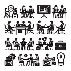 silhouette business people icons  , set of hand drawing of graphics icon elements for business and web isolated vector on white background