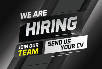 Hiring recruitment design for banner poster. We are hiring lettering with geometric shapes lines. Vector illustration typographic. Open vacancy design template

