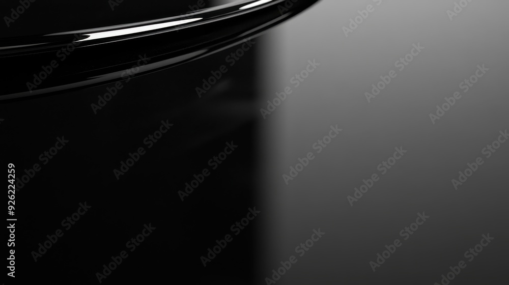 Poster a close-up view of a shiny black surface with a curved edge, creating a sleek aesthetic.