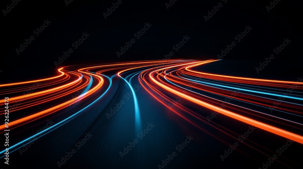 Poster vibrant light trails create a dynamic path against a dark backdrop, evoking energy and movement in a