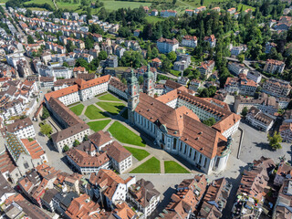 Luftbild von der Kathedrale und Kloster Sankt Gallen