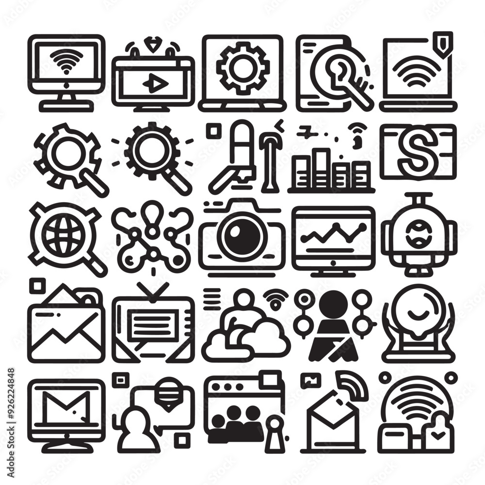 Poster set of icons vector for web , hand drawn graphics icons element isolated vector on white background