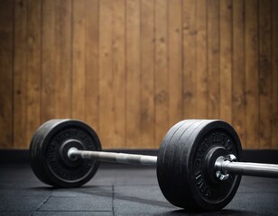 Barbell for fitness training in the gym. Sports background. Ai generated image.